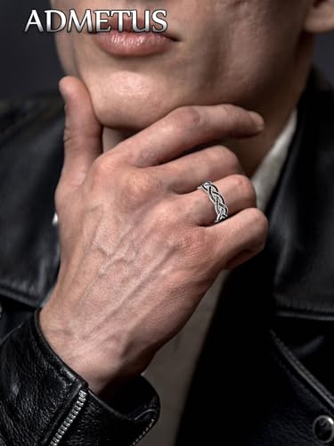 ADMETUS Black and Sterling Silver Rings for Men, Enamel Celtic Knot Ring, Wedding Band Engagement Promise Ring, Comfort Fit Size 5-153