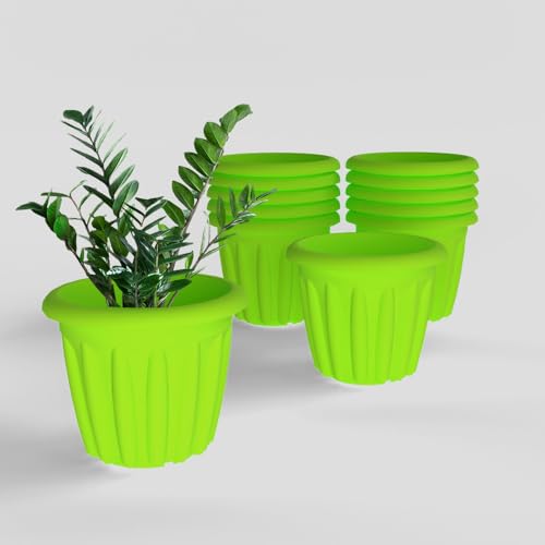 Image of YUCCABE ITALIA SHERA Floot 10 Inch Plastic Flower Pot 12 Piece Set of Round Shape Planter for Home Garden Seedling Planter for pots (Green)
