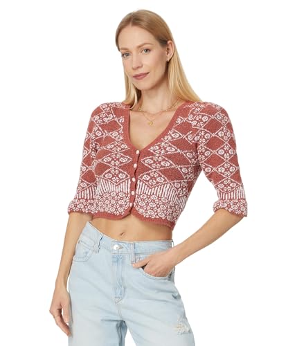 Free People Womens Geo Floral Cardi Orchid Cinnamon Large at