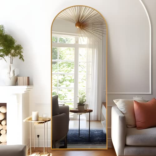 Image of NeuType 71 inchx28 inch Arched Full Length Mirror Large Arched Mirror Floor Mirror with Stand Large Bedroom Mirror Standing or Leaning Against Wall Aluminum Alloy Frame Dressing Mirror, Gold