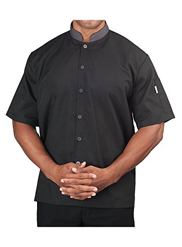 KNG Short Sleeve Lightweight Poplin Cook Shirt, Black with Slate Accent, L