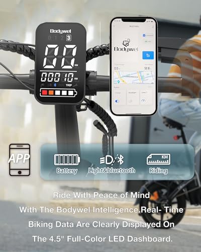 Miniatura 9 de Bodywel T16pro Bicicleta Eléctrica Plegable, 14 Portable E-Bike, City Ebike Con 4.5 Pulgadas Pantalla Led, Batería 36v 7.8ah, Frenos De Doble Disco Y Suspensión Delantera Almendra