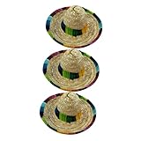 OSOLADY 3個 ペット用デリケートストローハット メキシコ風麦わら帽子 犬猫兼用 パーティー写真撮影コスプレ用可愛い帽子