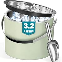 3.2L Eiswürfelbehälter mit Deckel und Schaufel, Edelstahl Eiskübel Doppelwandiger Isolierter Eisbehälter für Cocktailbar und Partys (Mintgrün)