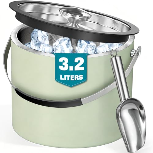 3.2L Insulated Ice Buckets for Parties, Elegant Double Wall Stainless Steel Champagne Buckets with...