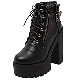 stiefel plateau gothic COCOLULU Damen Extrem High Heels Stiefeletten Gothic Plateau Blockabsatz mit Schnüren Punk Ankle Boots (EU Size 39, schwarz3)