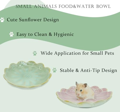 Hamster Food Bowl，2 Pcs Sunflower Hamster Bowls,Hamster Ceramic Food Bowl，Food Dish for Small Animals Hamster Guinea Pig Rat Mice Gerbil Dwarf (Pink+Green) — view 5