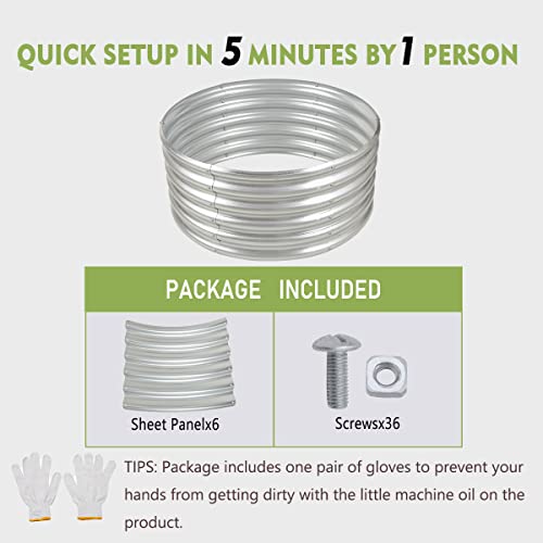 Fortuno 17" Tall 3 Ft High Round Galvanized Raised Garden Bed Box Metal Outdoor Flower Bed Steel Patio Ground Planter For Planting Vegetables And Herb, Silver #TOP4