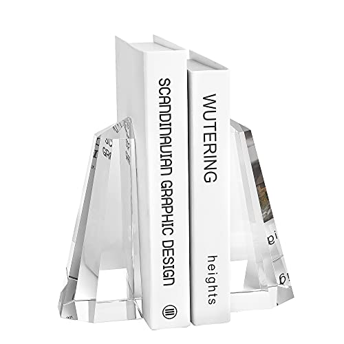 Kitcom Handmade Crystal Bookends Half-Obelisk Design, 1 Pair of Decorative Tabletop Bookends for...