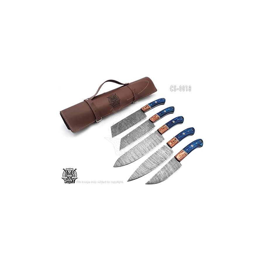 SHINY-CRAFTS-Handmade-Damascus-Kitchen-Knife-Set-with-wood-handle-and-Damascus-Steel-Blade-Chefs-Knives-set-with-Leather-Pouch-Roll-and-High-Tempered-Razor-Sharp-Blade-CS-18 SHINY CRAFTS | Handmade Damascus Kitchen Knife Set with wood handle and Damascus Steel Blade, Chef’s Knives set with Leather Pouch Roll and High Tempered Razor-Sharp Blade (CS-18)