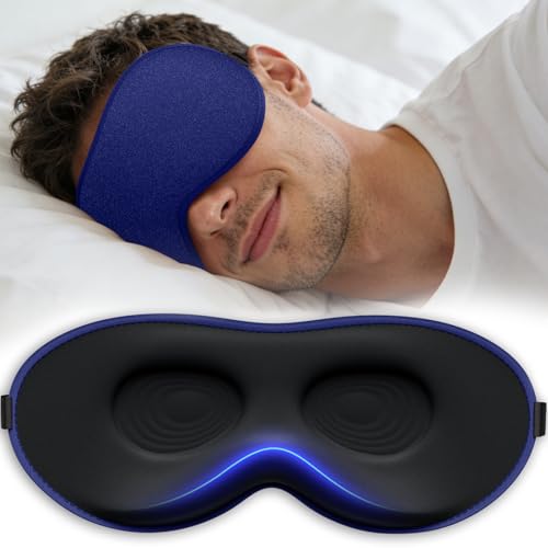 Vynix Sleep Mask for Men Women - Eye Masks for Side Sleepers, 3D Contoured Night Blindfold 100% Blockout Pressure-Free, Soft Lightweight Breathable Eye Cover Shade Sleeping for Airplane, Travel, Blue