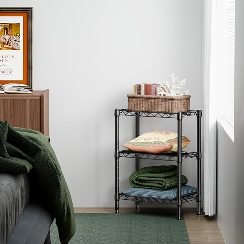 Image of M MZG 750 lbs 3 Tier Shelf Metal Storage Shelves Wire Rack Closet Organizers with PP Board for Garage Kitchen Bathroom Laundry Black 11.8 inch D x 21.7 inch W x 28.6 inch H