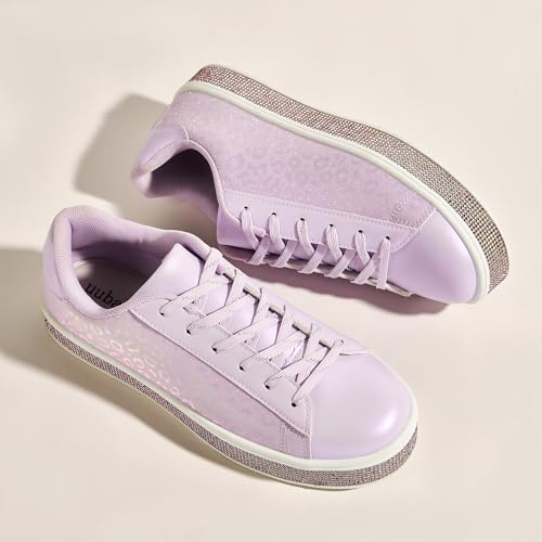 Image of UUBARIS Women's Glitter Tennis Sneakers Neon Dressy Sparkly Sneakers Rhinestone Bling Wedding Bridal Shoes Shiny Sequin Shoes