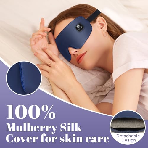 Aroma Season Silk Heated Eye Mask Cordless, 1500mAh Warm Eye Compress for Dry Eyes, Blepharitis, 4 Time Levels and 4 Temperature Settings, Washable (Navy Blue) - Image 3
