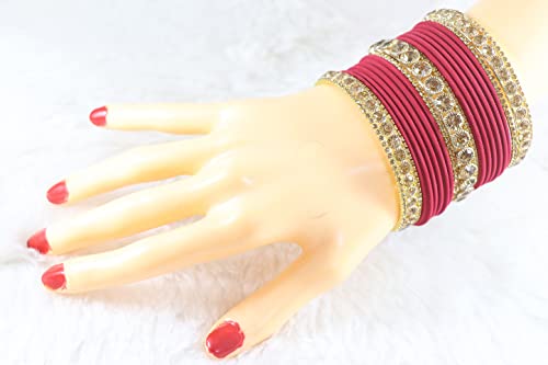 Image of NMII Non-Precious Metal Base Metal and Studded Zircon Gemstone and Matte Finish Worked Bangle set for Women /Girls