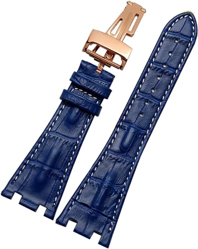 Bracelet Cuir Crocodile Bleu pour AP Royal Oak Offshore Boucle Rosegold