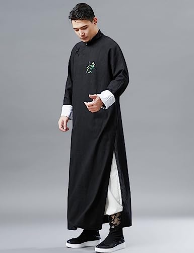 Ystylee Men's Chinese Traditional Long Robe Shirt Embroidered Cotton Linen Maxi Gown Crosstalk Storytelling Performance Wear4
