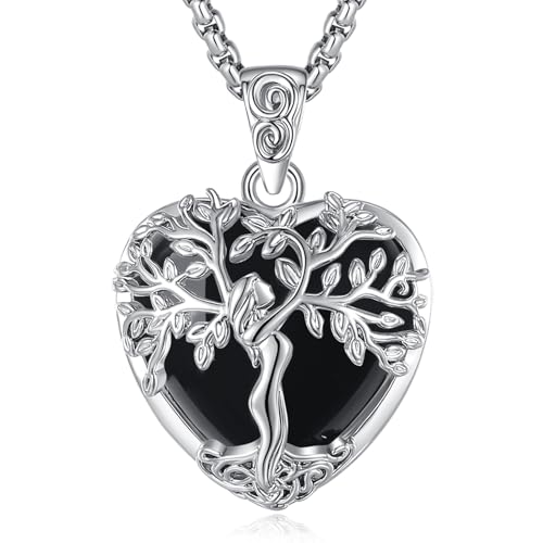 EUDORA Harmony Ball Cuore Albero Della Vita Collana Ossidiano Collace per Donne Rame Placcato in Argento, Madre Dea Ciondolo a Ciondolo di Cristallo Gioielli Yoga Regali per Madri Mamma, 20 '+2'