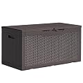 Greesum 100 Gallon Resin Patio Storage Box for Garden Tools, Outdoor Furniture Cushions, Pool Supplies, Dark Brown