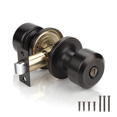 KNOBWELL Oil Rubbed Bronze Interior Door Knobs for Bedroom Bathroom, Keyless Indoor Privacy Door Knob, Stainless Steel Door Knobset, Cylindrical Shape, 1 Pack