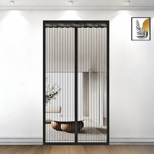 Image of Mosquito Net for Door Polyester Magnetic Curtain Auto Closing Insect Screen for All Door Types with Self Adhesive Hook Tape (200 * 100 cm, Black)