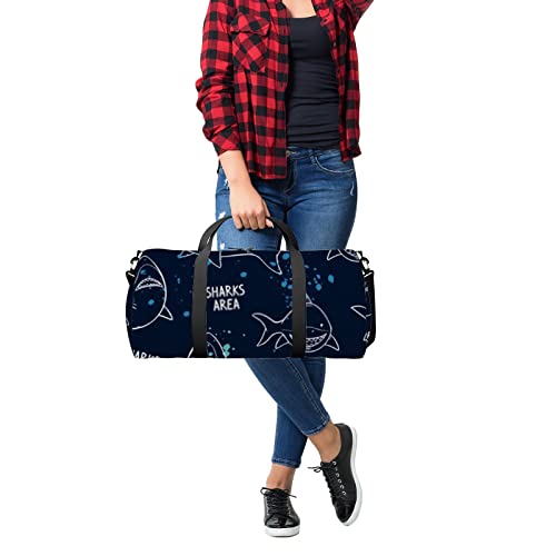Bolsa de viagem grande para homens e mulheres, bolsa de viagem divertida de tubarões desenhados à mã