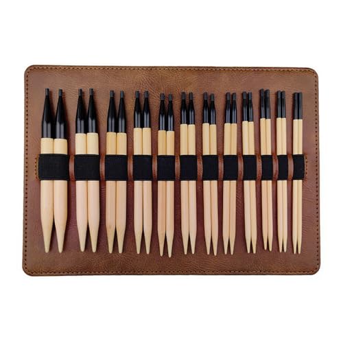 Agujas de tejer circulares de madera pulida intercambiables con estuche textil 2