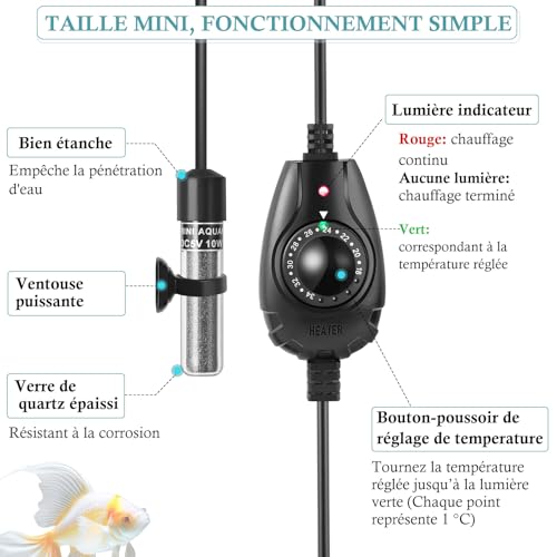 PYPABL 10W Chauffage Aquarium USB Ultra Mini, Chauffage Réglable Compact pour Petits Aquariums 1-10L, avec Régulateur Externe, Chauffage pour Betta et Ronds à Poissons – vue 3