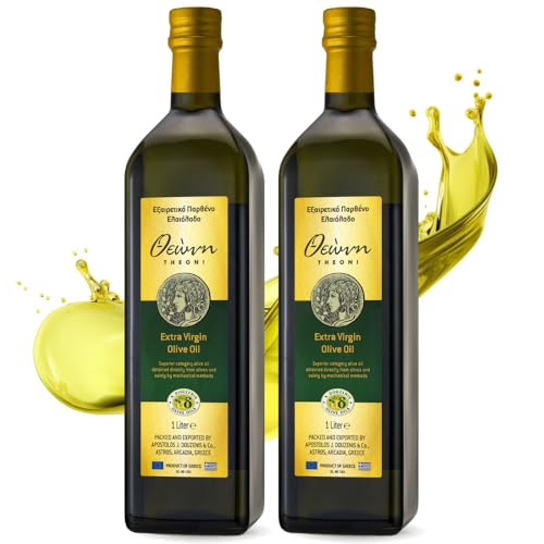 Theoni Extra Virgin Olive Oil 1 Litre Cold Pressed, Greek – Rich Flavour For Cooking, Salads, Dressings, Seasonings, BBQ's, Pasta | Low Fat Cold Pressed Olive Oil Extra Virgin [2-Pack]