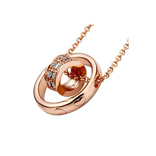 Lekani Rose Gold Color Dual Ring Rhinestone Crystal Necklace