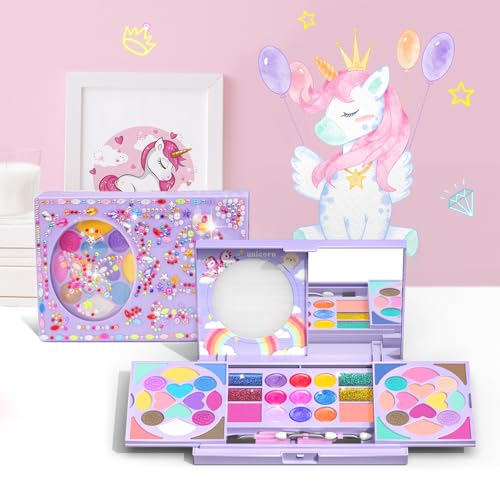 KIDCHEER Kids Makeup Kit for Girls Princess Real Washable Cosmetic Pretend Play Toys with Mirror - Non Toxic