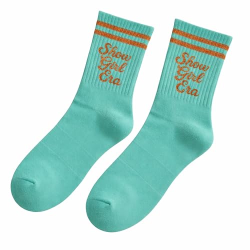 Showgirl Era Decorative Socks Teal and Orange Glitter Mid Ankle Fun Music Lover Design One Size Fits Most Gift for her (Showgirl Era)