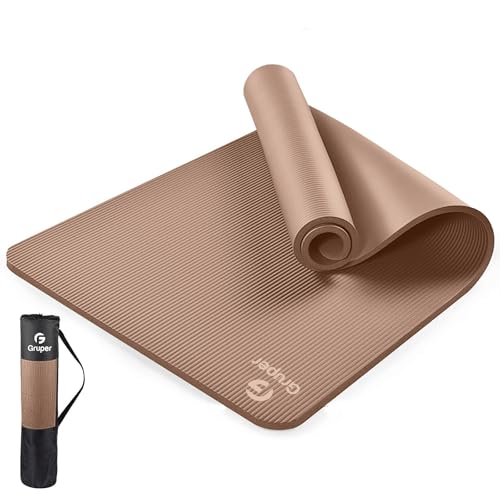 Gruper ヨガマット 185*80cm幅広 10mm/15mm厚さ 多機能高級運動 トレーニングマット エクササイズマット ヨガ ピラティス マット 高密度 ニトリルゴム 滑り止め マットバッグ ストラップ 収納ケース付