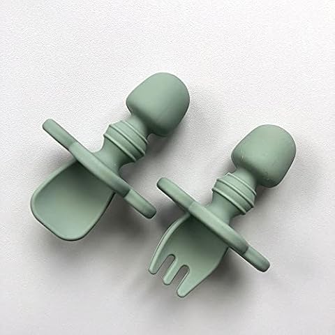 Minifolk Baby's First Cutlery Set | First Stage weaning Spoon and Folk | Easy to Hold | Soft on Gums (Thyme) Cover