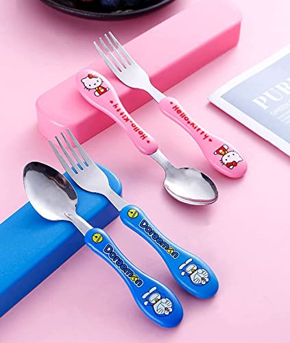 Image of Set of 2 Pcs Random Color Dinnerware Set Travel Camping Cutlery Reusable Silverware with Spoon Fork and Portable Case Box (Multicolor)