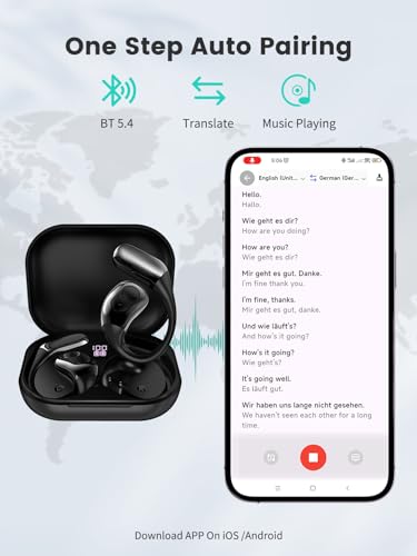 Translation Earbuds Real Time, AI Translator Earbuds Support 144 Languages, Language Translator Earbuds for Android iOS, Translating Earbuds Real Time for Travel Business Learning (Black) — view 2