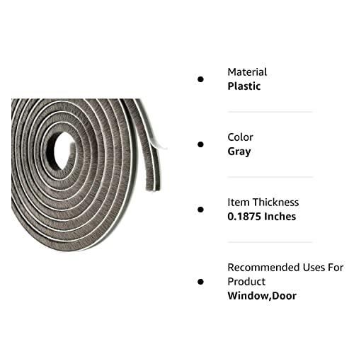 Self-Adhesive Pile Weather Stripping 3/8 Inch X 3/8 Inch Fuzzy Door Weather Seal Door Brush Strip In High Density For Window Door Sliding Sash Wardrobe (Grey, 2 Pcs) #TOP7