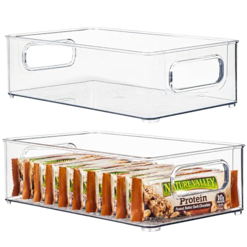 primebox 2 Pack Clear Plastic Organizing Container with Integraged Handles for Home Organization for Kitchen, Pantry, Fridge, Freezer, Cabinet,Bathroom, Playroom, Stackable. 10"x6"x3"