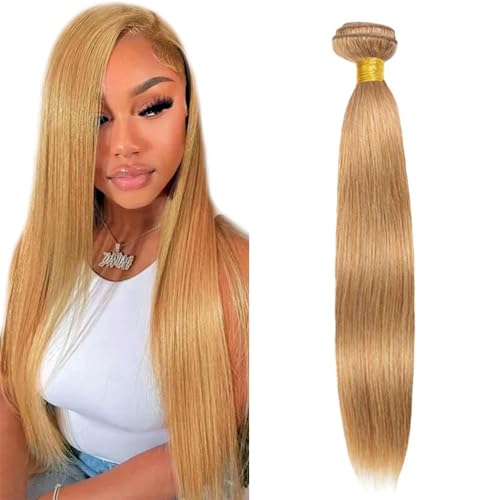 Straight Bundles Human Hair 28 Inch Color #27 Honey Blonde Single Bundle Brazilian Virgin Human Hair Straight Weave 100g Per 1 Bundle Remy Hair Extensions For Black Woman