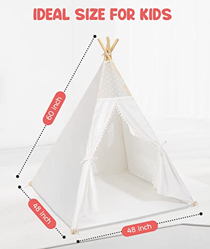 Gamenote Teepee Tent for Kids Indoor Tents with Mat, Inner Pocket, Unique Reinforcement Part - Foldable Kids Play Tent Canvas Tipi Childrens Tents for Girls & Boys (White) - Thumbnail 5