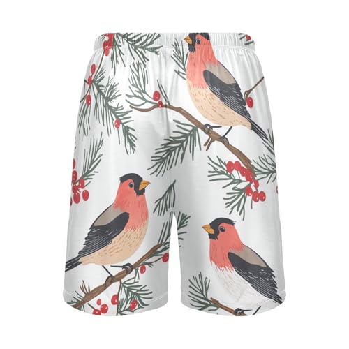 Bullfinch Bird with Berry Pajama Bottom Shorts for Men Soft Casual Sleep Lounge Shorts with Pockets S-XXL2