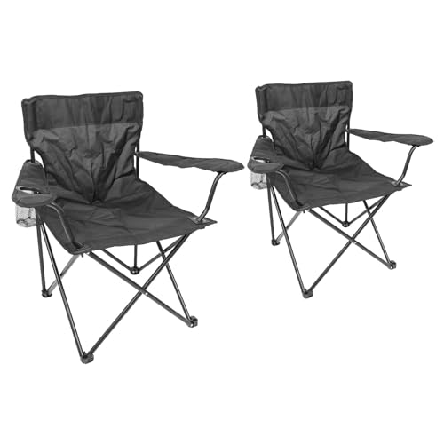 Harbour Housewares Folding Camping Chairs - Black - Pack of 2 - Canvas Outdoor Lawn Seat for Picnic, Garden, Beach, Hiking, Fishing
