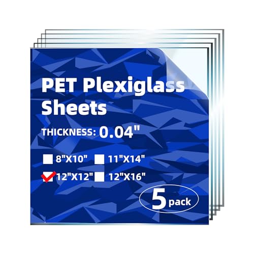 Image of 5-Pack of 12x12 inch x 0.04 inch PET Plexiglass Sheets, Transparent Clear Flexible Plastic Sheet Panels for Craft, Picture Frames, Sign Blank, DIY Display Project