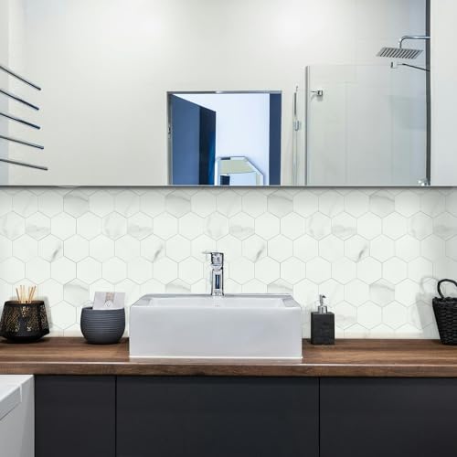 Azulejo hexagonal blanco Carrara para salpicaderas de cocina modernas y luminosas 5