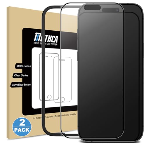 Mothca 2 Pack Matte Glass Full Coverage Screen Protector for iPhone 17 / iPhone 16 Pro 6.3-inch Anti-Glare Anti-Fingerprint Black Edge Tempered Glass Film with Easy Installation Tool Smooth as Silk