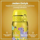 ION8 Butelka dla Dzieci, 350 ml/12 oz, Szczelna, Łatwa do Otwarcia, Bezpieczny Zamek, Można Myć w Zmywarce, Bez BPA, Uchwyt do Przenoszenia, Łatwa do Czyszczenia, Bezwonny, Żółte Jednorożce