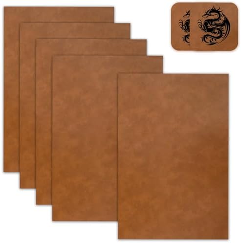 5 Pack Laserable Leatherette Sheet Faux Leather Laser Engraving Leather Blank Hat Patches with Heat Press Adhesive for Laser Engraving DIY Hat Cap Beanie UV Printing Craft Supplies (Bourbon Brown)
