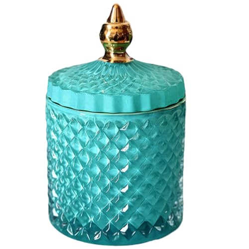 IMIKEYA Bonbonglas Mit Deckel, Kristallglas Blaues Dekoratives Bonbongeschirr Glasgefäße Wattestäbchen-Aufbewahrungshalter Trockenlagerung Behälter für Küche Hause