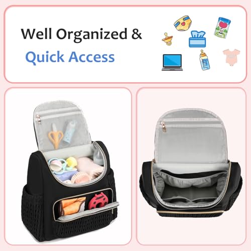 Image of LORADI Diaper Bag Backpack, Baby Shower Gifts, Black | Stroller Clips, Insulated Pockets, Water-resistant, Easy to Clean, Durable