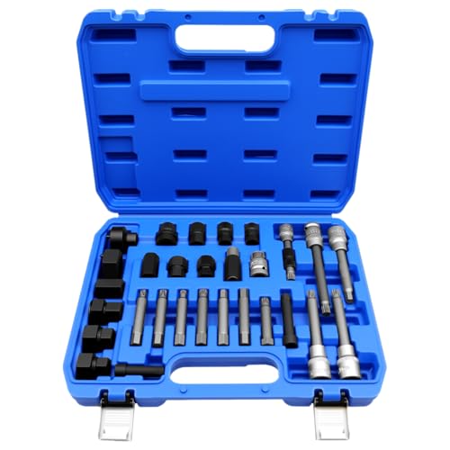 ZKTOOL 30PCS Kit d’Outil de Retrait de Poulie Alternateur, Kit d’Outillage de Clé à Douille pour Démontage la Courroie d'Alternator, Outil de Dépose...